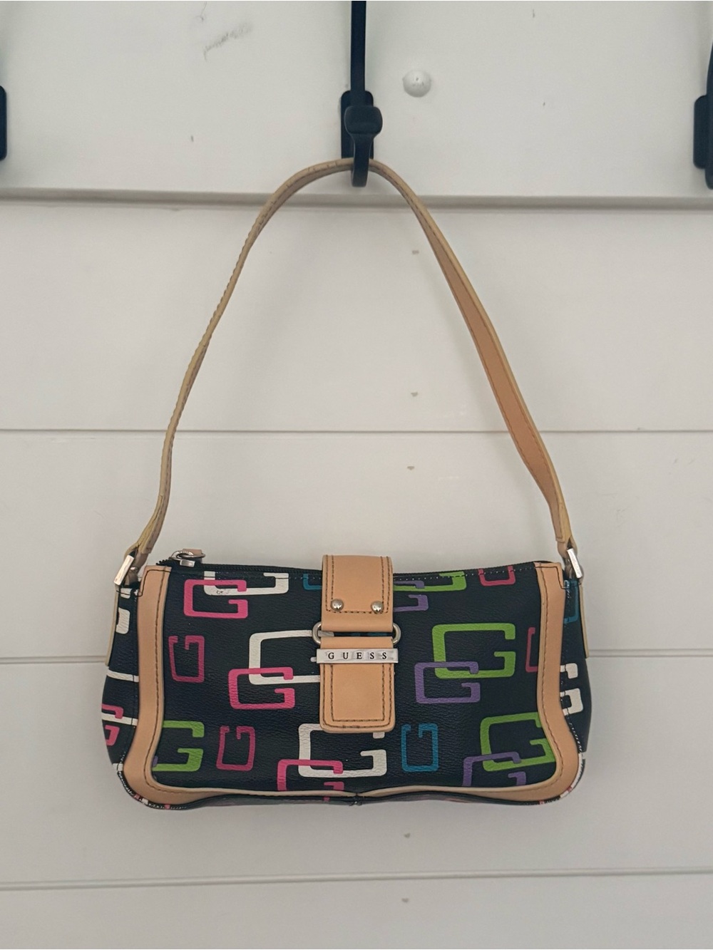 Vintage GUESS Baguette Bag Logo Shoulder Purse Leather 90’s Y2K